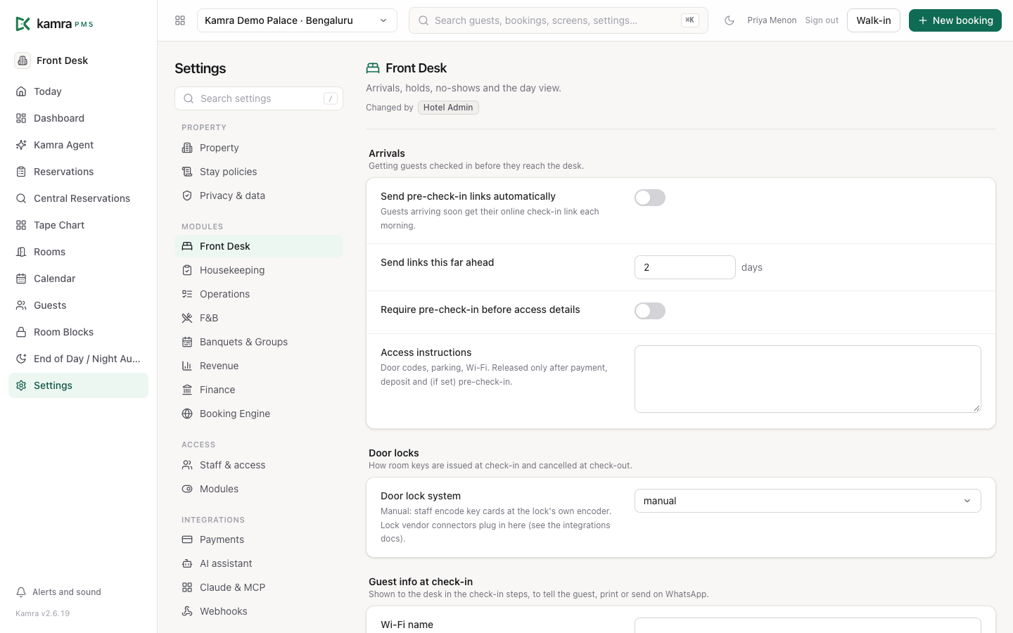 A module settings page with its sections and the module switch