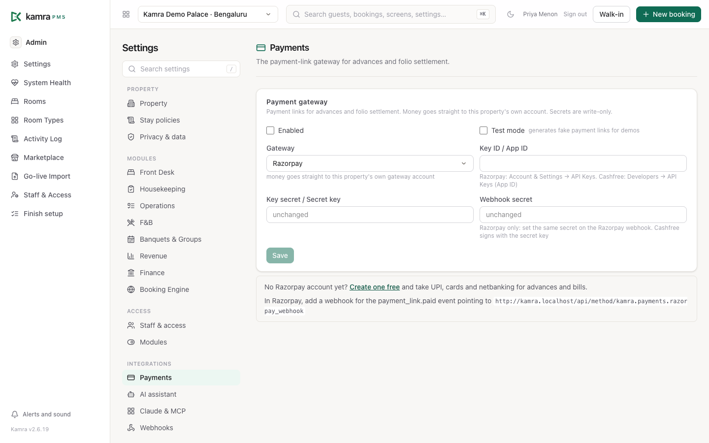 Payments settings